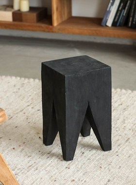 风黑色实木四脚矮方凳小边几z民宿装饰复古做旧沙发小茶几凳子