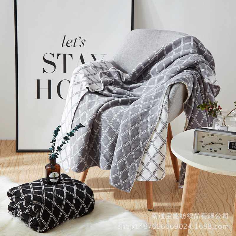 厂家直销纯棉北欧针织毯子 全棉毛线毯双面休闲毯盖毯披肩毯沙发