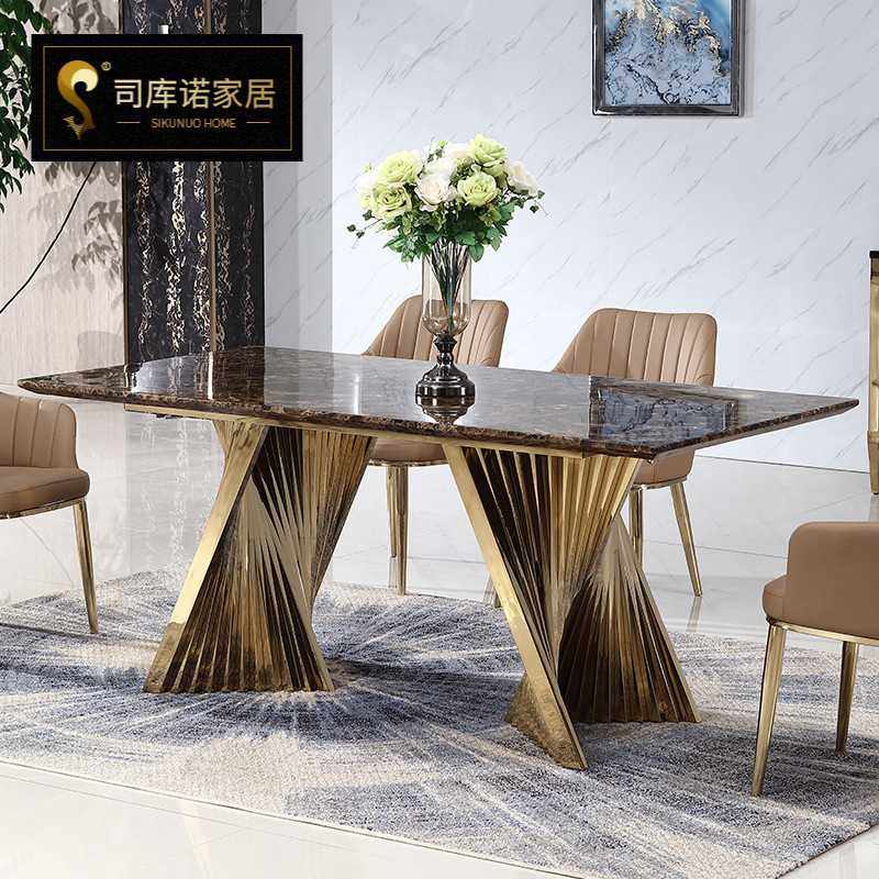 FG闪电餐台（双脚）后现代轻奢餐桌椅组合家用小户型长方形大理石