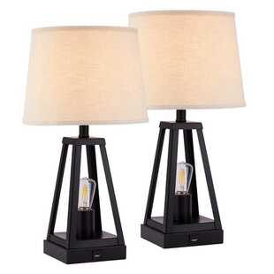 跨境台灯床头灯美式复古工业风2头带USB充电口铁艺黑色亚马逊新款