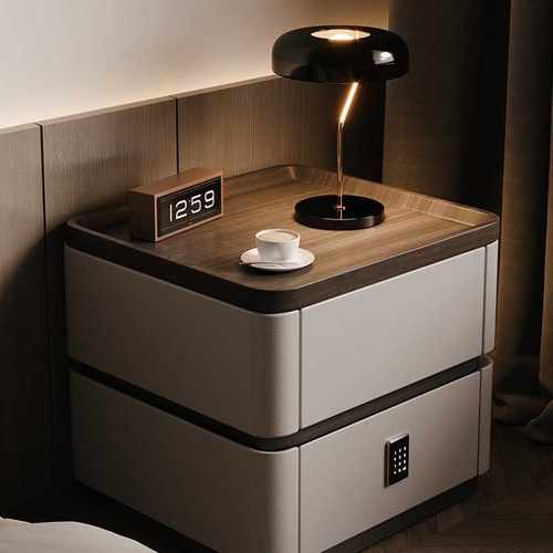 密码锁床头柜现代简约实木家用卧室意式极简收纳柜高级感床边柜子