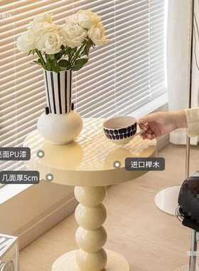 复古沙发边几实木小圆桌茶几床头小桌子置物架侘寂风角几边桌黑色