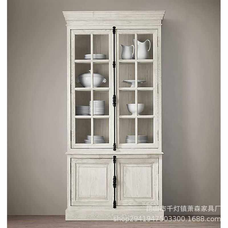 出口外贸美式乡村复古橡木实木书柜简约高端天地锁大书橱定制家具