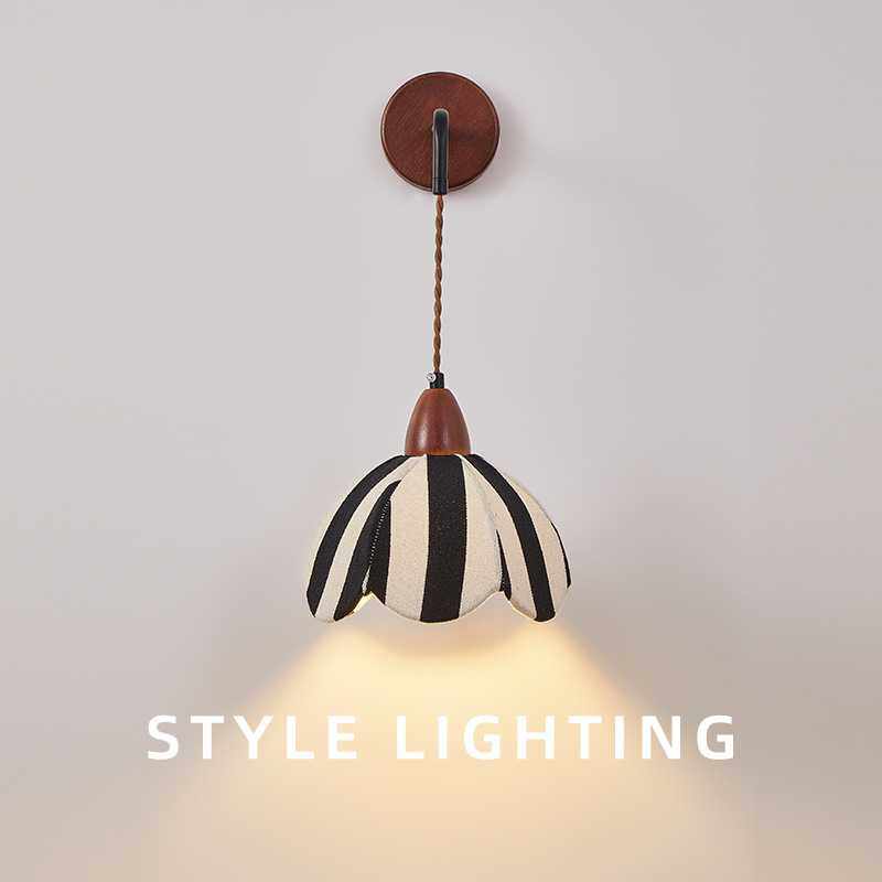 中古侘寂风复古客厅卧室床头玄关过道民宿咖啡厅免布线布艺壁灯