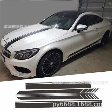 D-658适用于奔驰侧裙贴纸 赛车条纹车顶机盖车身贴拉厂家直销