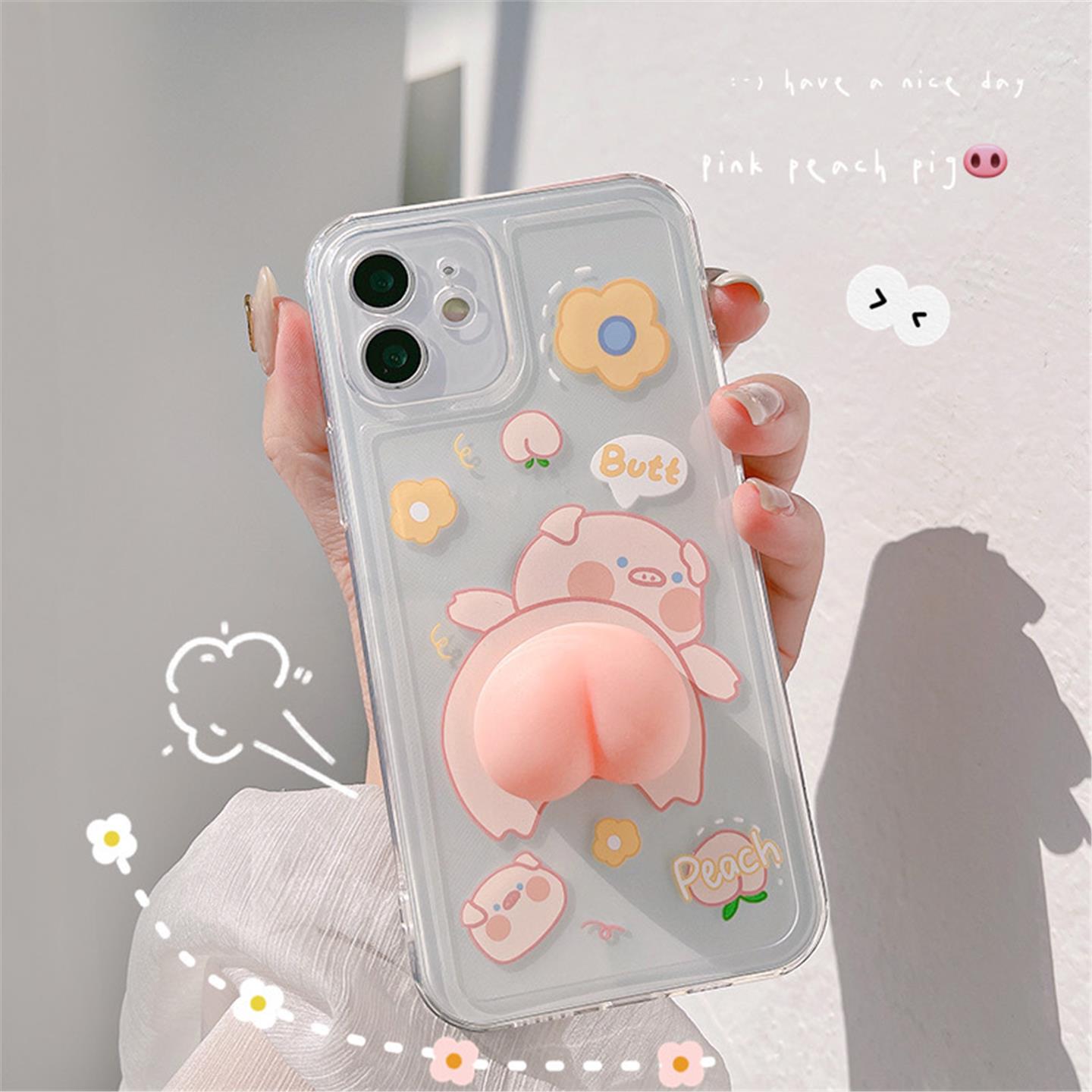 立体小猪屁屁iPhone16适用15苹果17pro max手机包X/8捏捏乐12透明