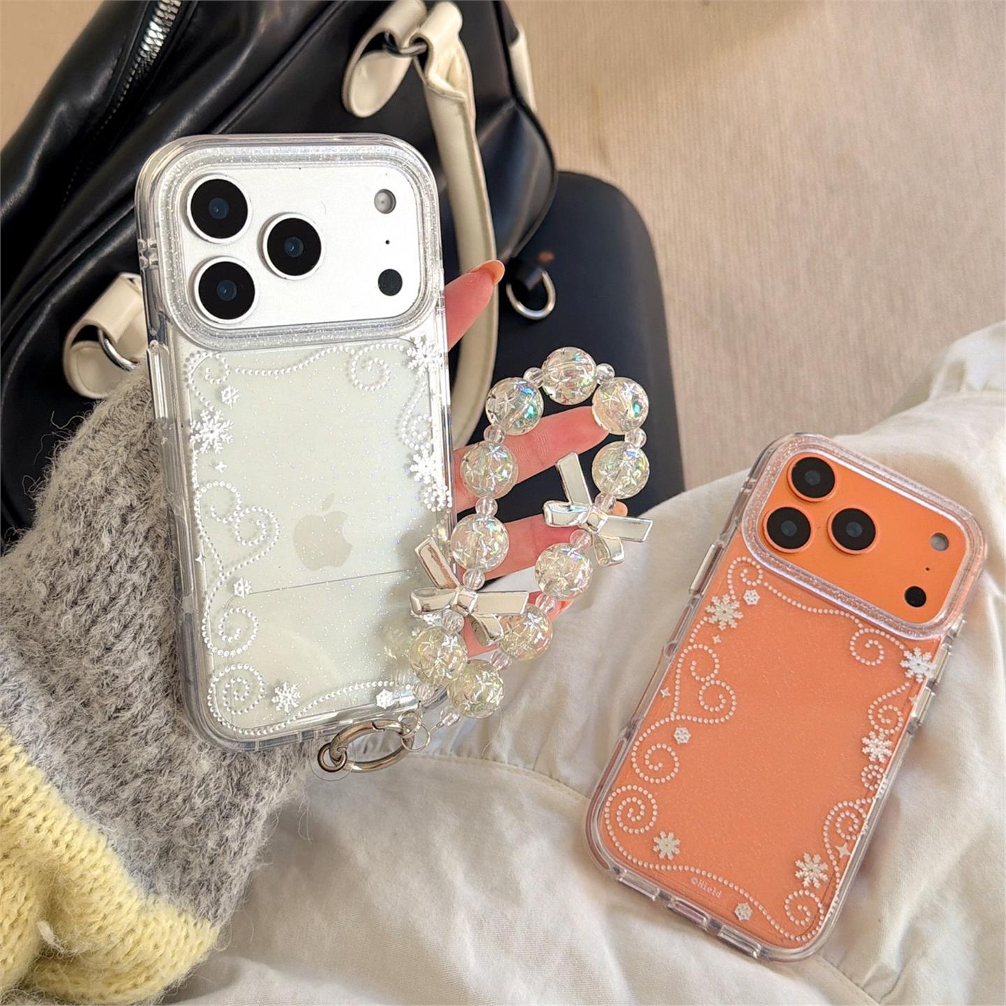 ins韩风系围边雪花苹果17p