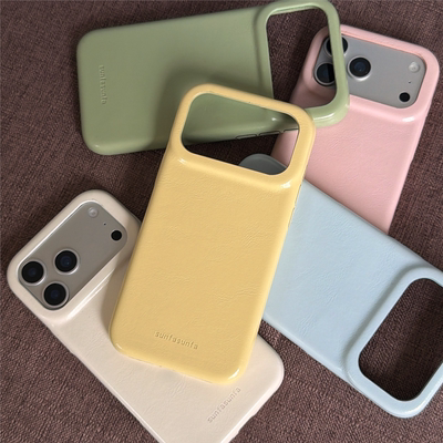 简约纯色皮纹适用苹果17pr