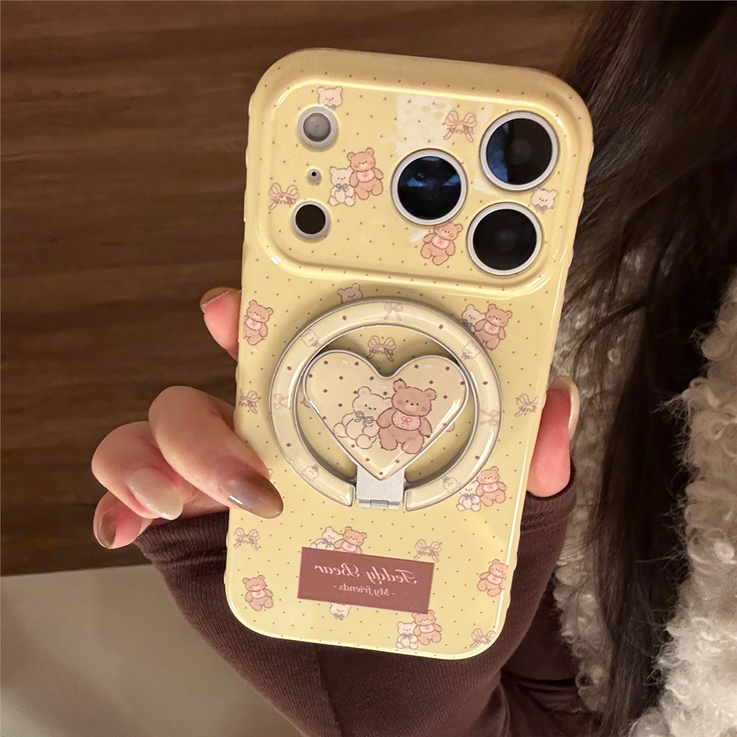 软萌小熊适用苹果17手机包iphone17promax磁吸支架13卡通15软套16