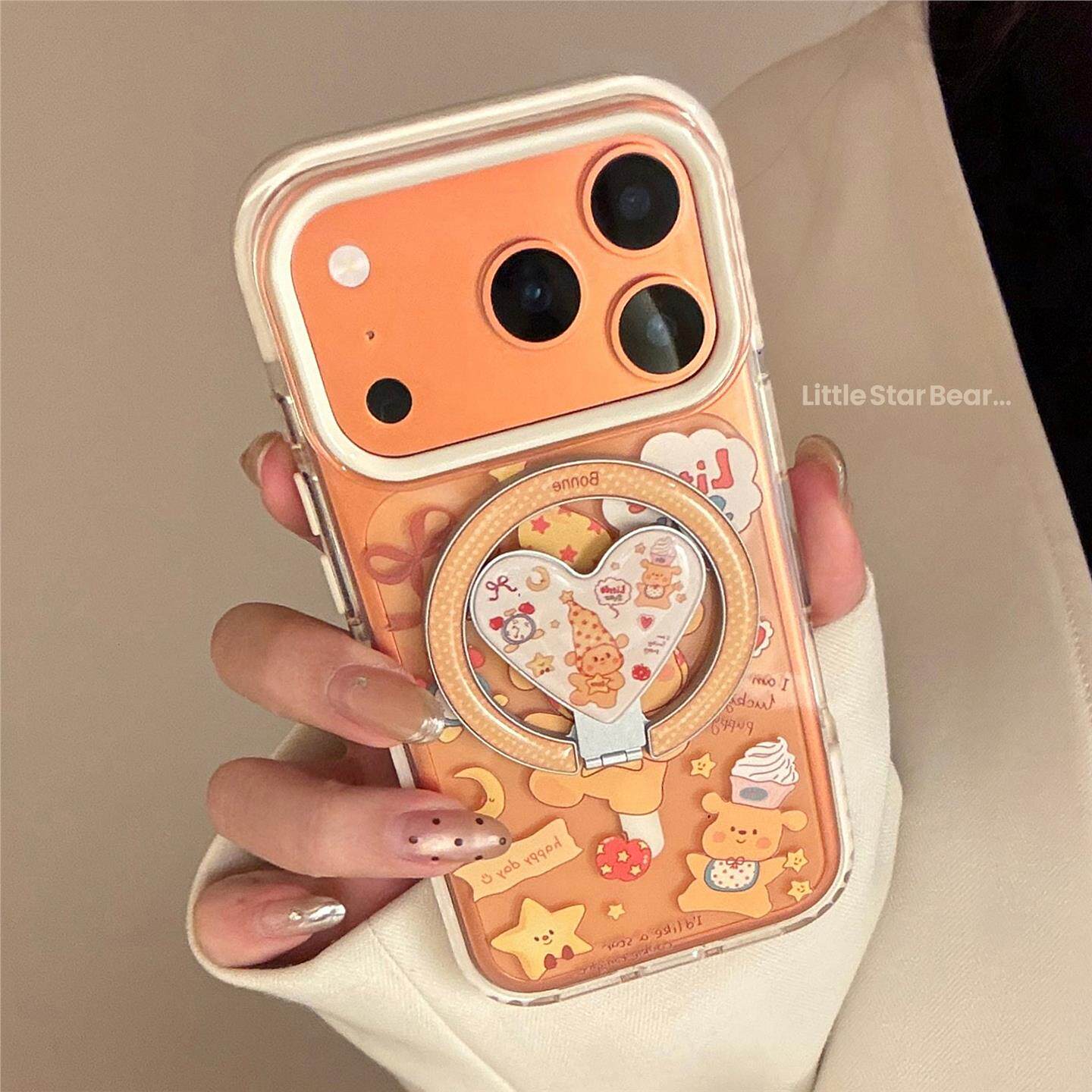黄色小熊磁吸支架适用苹果17pm手机包iPhone16promax透明15卡通17