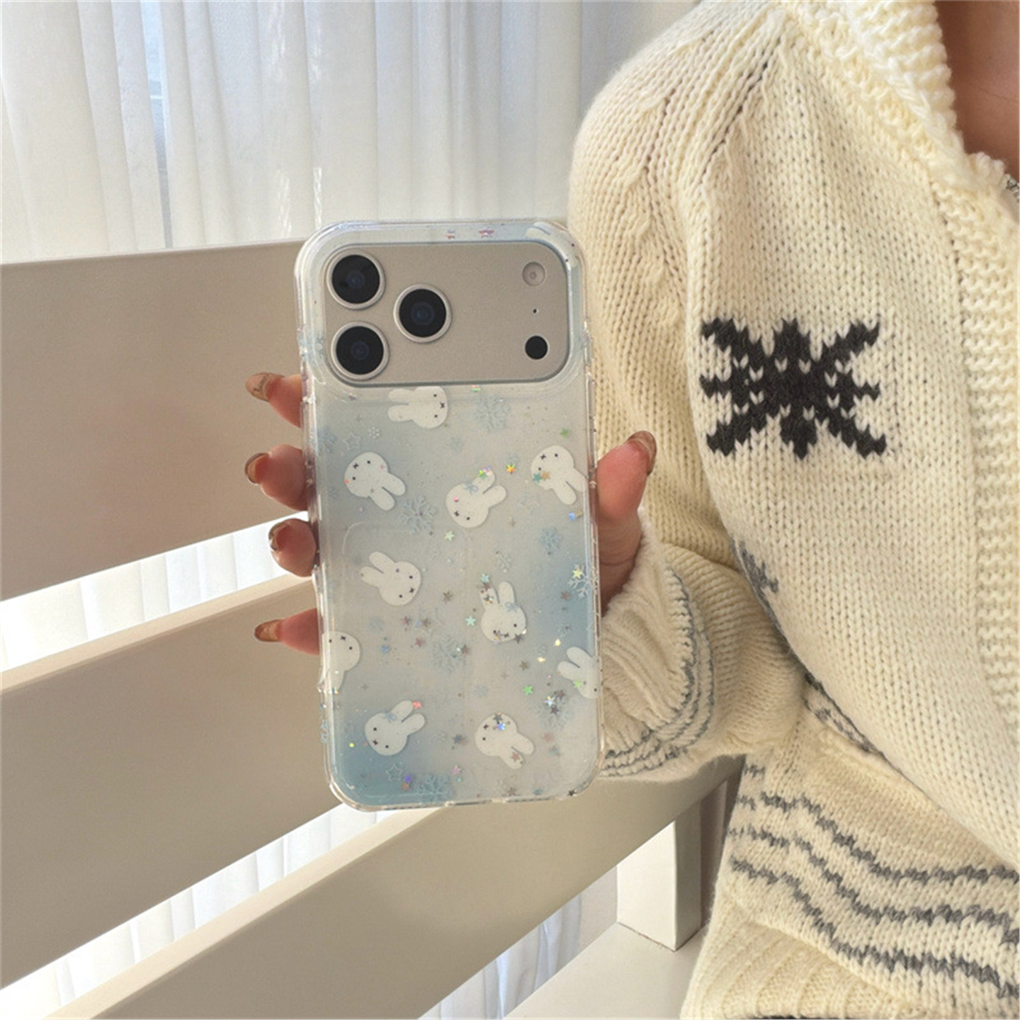 ins韩风晕染蓝雪花兔子头