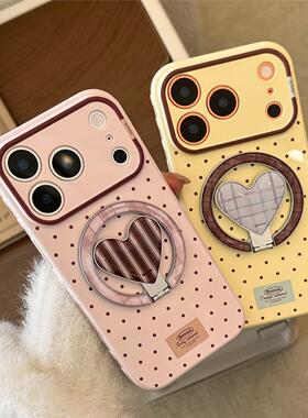 复古撞色条纹磁吸支架适用苹果17promax手机包iphone16软15韩系13