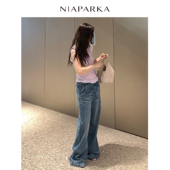 复古慵懒风水洗水波纹浅灰蓝宽松直筒牛仔裤 niaparka2025秋季 新品