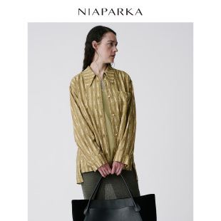 休闲度假风女士绿色水滴印花领子两穿衬衫 新品 2025秋季 niaparka