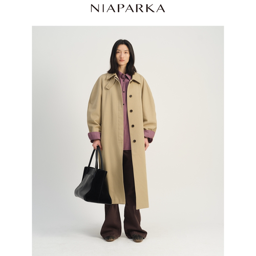 niaparka2026秋冬进口斜纹棉长风衣 翻领拼接袖口 气质显瘦通勤
