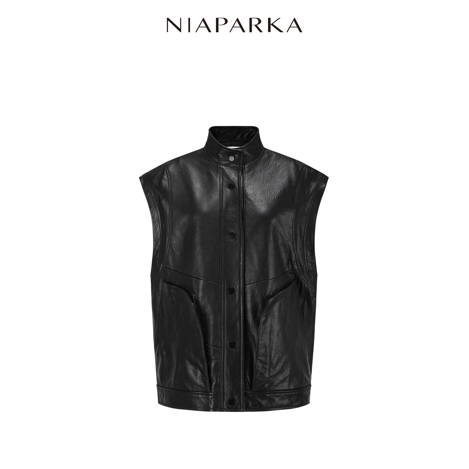 niaparka 2025秋季新品简约工装风宽松羊皮马甲城市全力风外套女