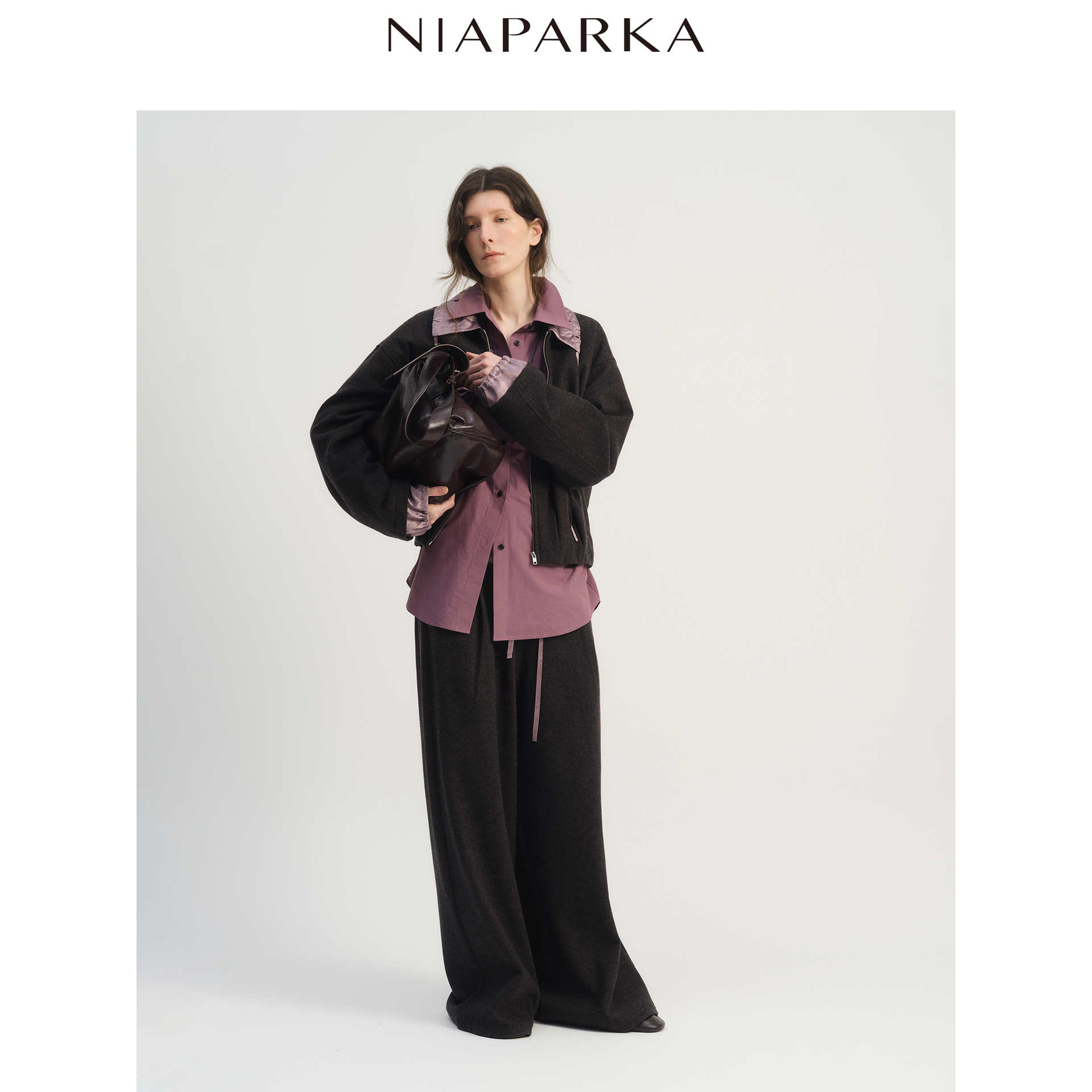 niaparka 2026秋季新款醋酸缎面针织外套垂感抗皱 撞色细节静奢风