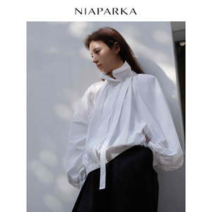 niaparka 春夏新品简约减龄褶量纱线防晒松紧腰上衣通勤百搭