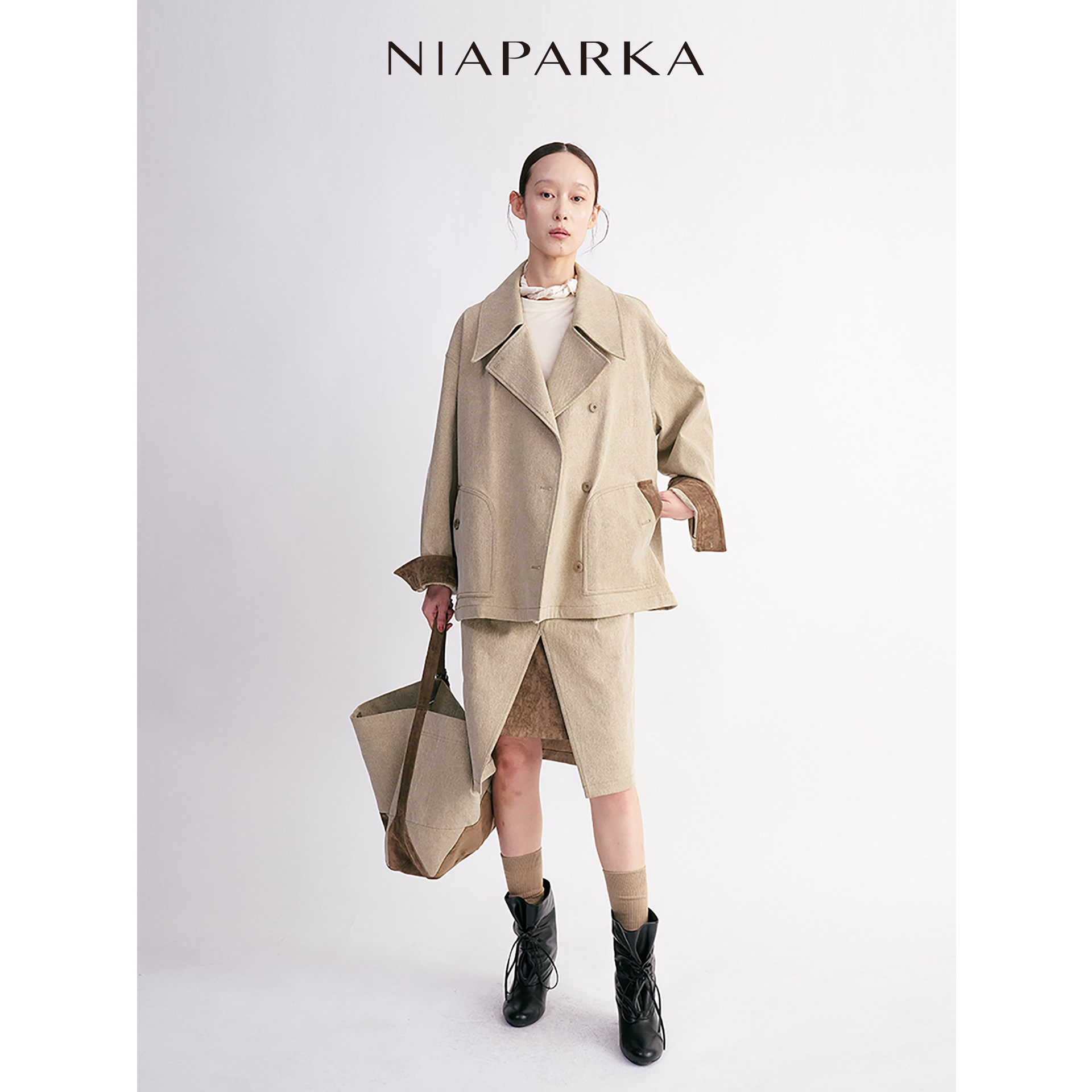 niaparka拼麂皮绒工装半裙