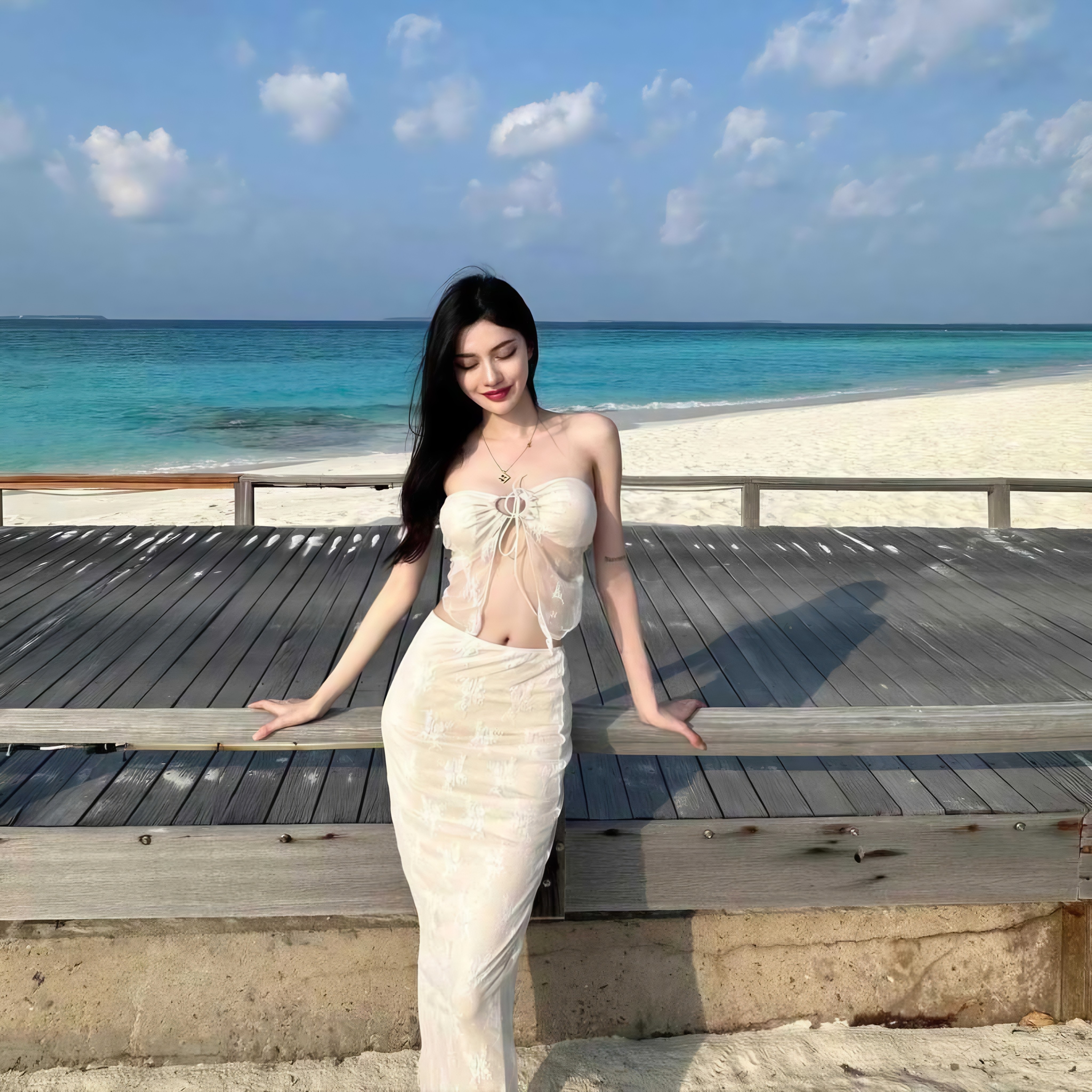 泳衣女款分体三件套纯色比基尼泰式甜美长裙沙滩温泉泳衣专业