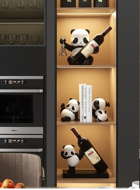熊猫平安喜乐摆件轻奢高档乔迁礼物客厅玄关酒Q柜电视柜家居装饰