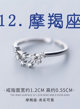 星座戒指多功能星座戒指简单的E锆石镀银十二星座可调开口