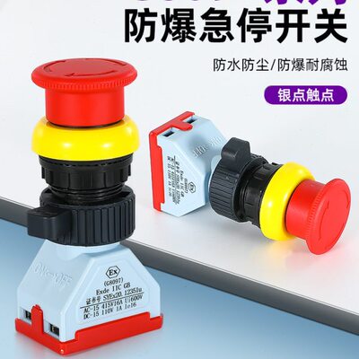 EX防爆急停按钮G8097蘑菇头自锁红绿控制开关防水防腐防尘开 30mm