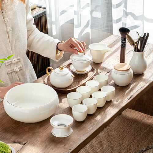 羊脂玉茶具套装高档礼品全套功夫茶杯茶壶盖碗白瓷整套礼盒装定制