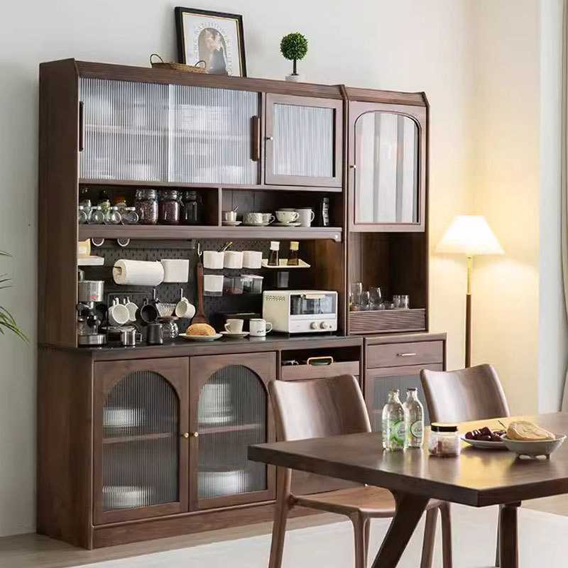 北美黑胡桃实木餐边柜樱桃木白橡多功能大容量厨房展示储物高柜