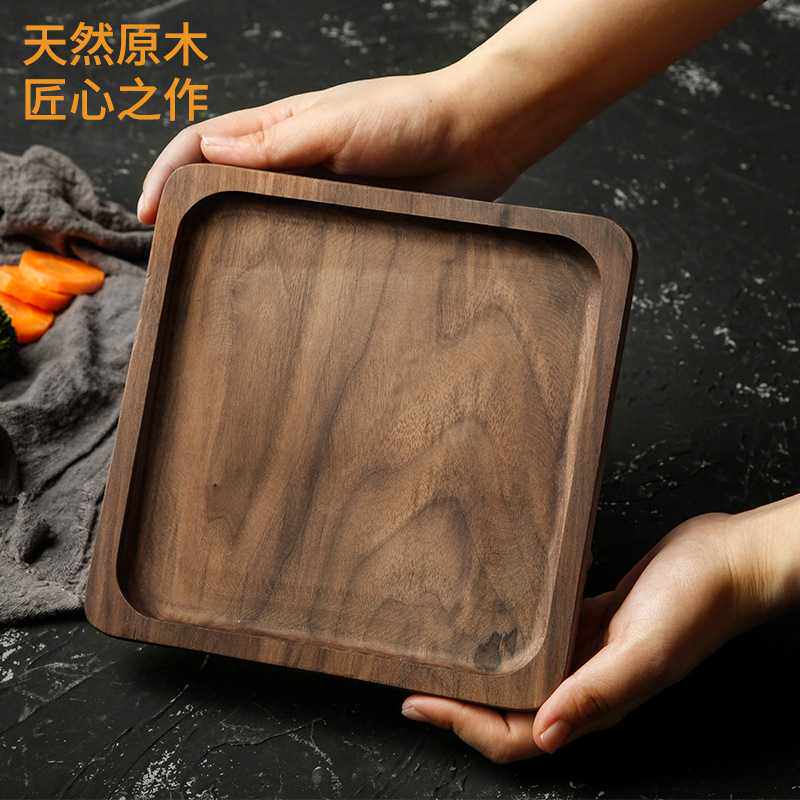 日式木质托盘北美黑胡桃木茶盘点心盘长方形面包盘餐点盘牛扒盘