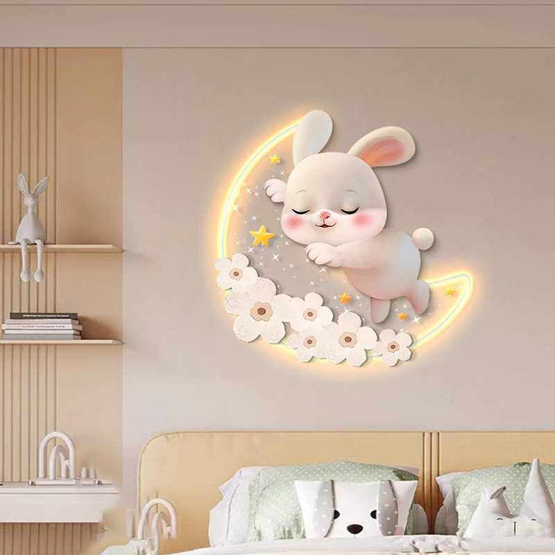 儿童房装饰画可爱公主房背景墙led灯画温馨女孩卧室床头发光挂画