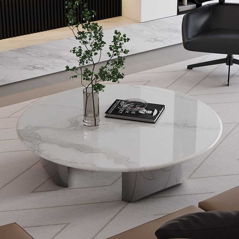 家用微晶石大理石超晶石茶几组合网红爆款意式轻奢圆形茶几客厅