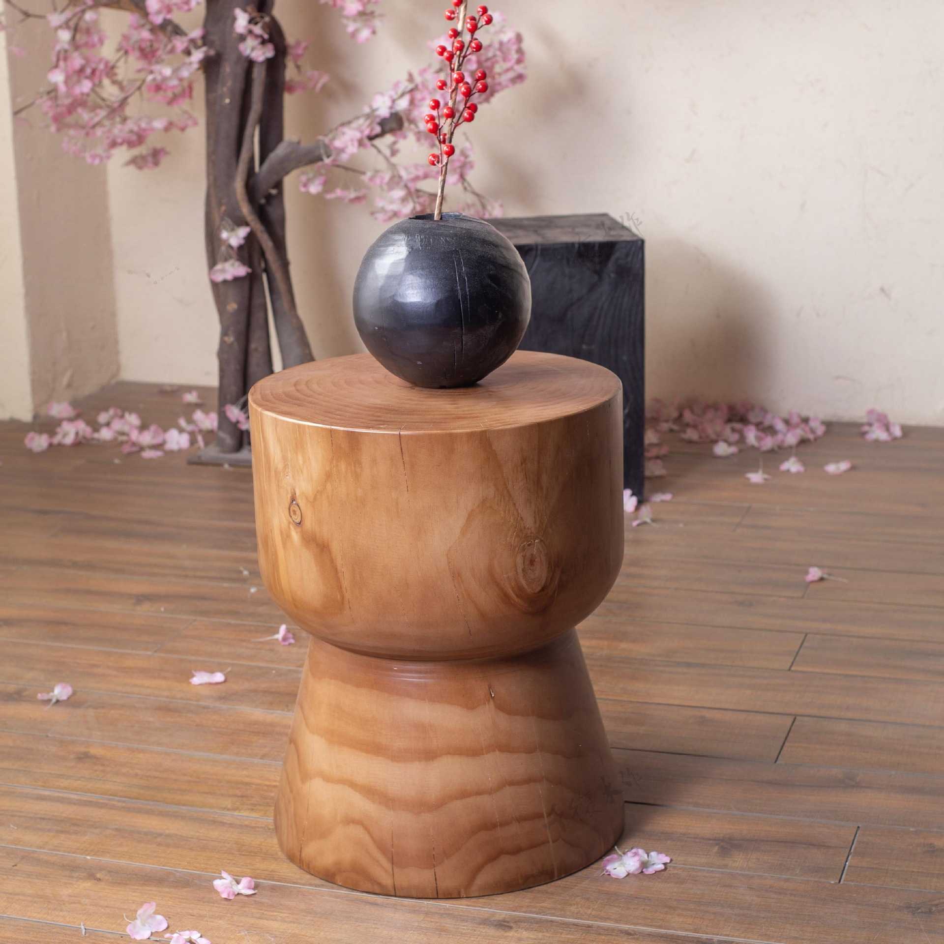 北欧实木墩子原木茶几圆形凳子创意木头根雕泡茶凳树桩摆件角几