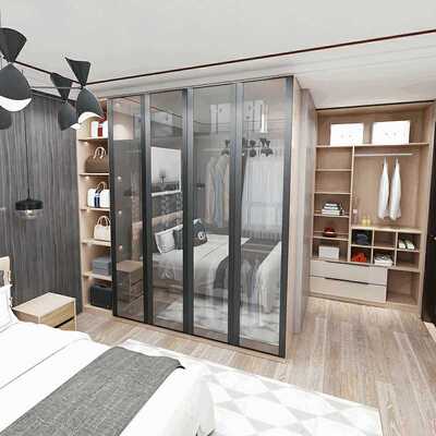 金属美式现代简约全铝衣柜定 制多功能组合平开式衣柜储物柜