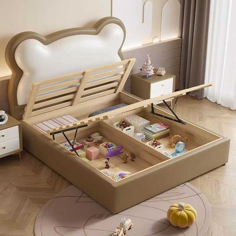 现代简约1.5米卡通法式奶油风儿童男女孩主卧储物皮床熊猫软包床