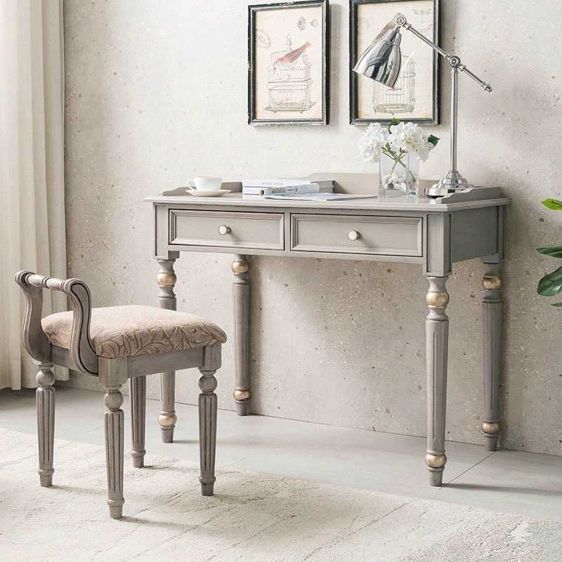 美式书桌欧式轻奢现代实木电脑桌小型卧室学习桌法式化妆桌梳妆台