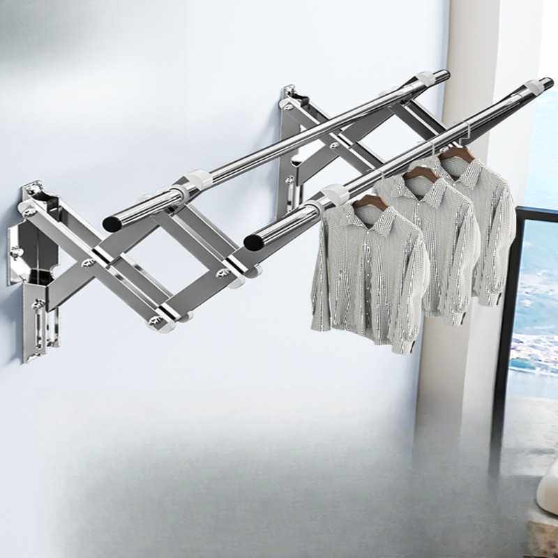 阳台窗外伸缩晾衣杆衣架户外推拉晒衣架不锈钢折叠晾衣杆室外凉衣