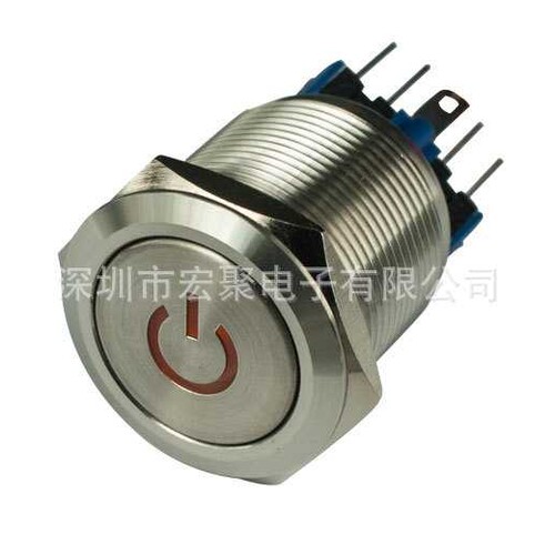 HONGJU ￠22不锈钢金属按钮  复位/自锁 电源标带灯按键开关 ROHS
