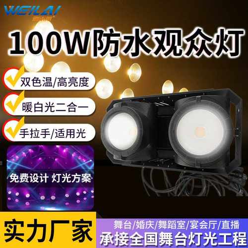 2眼100W led cob防水观众灯暖白光双色户外面光灯演出车展补光灯