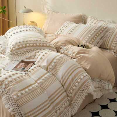 波西米亚风流苏轻奢高级感白色亲肤柔软四件套提花被套床单床笠款