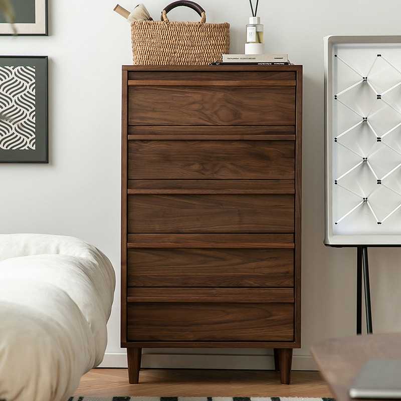 崇匠家具北美黑胡桃木五斗柜卧室抽屉客厅实木储物柜日式收纳边柜