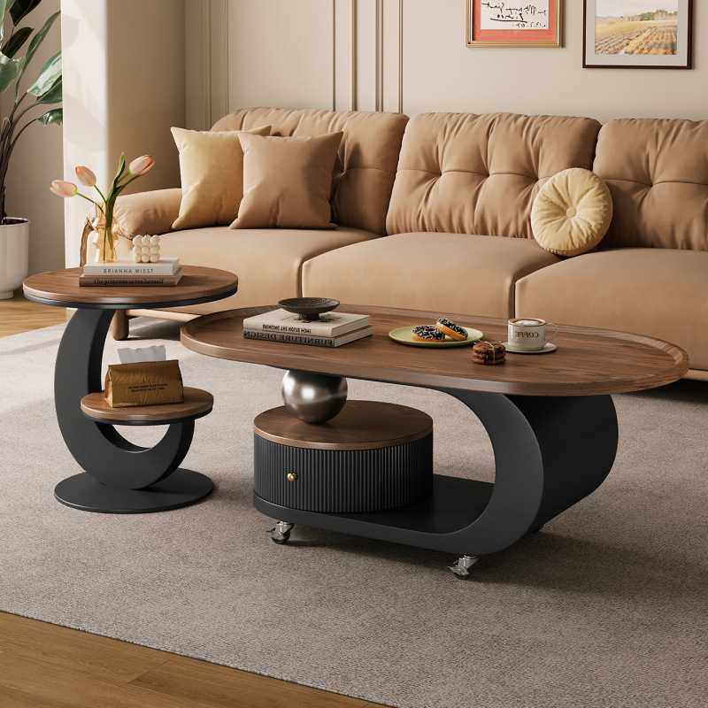 轻奢胡桃木色椭圆形茶几客厅家用小户型中古风茶桌组合现代高级感,电子元器件市场,其它元器件,淘宝优惠券,粉丝福利购,淘宝优惠卷