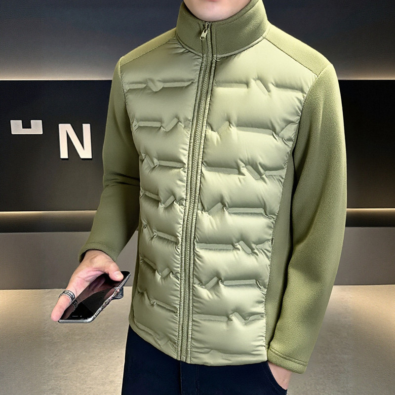 2025新款户外秋冬情侣羽绒服立领摇粒保暖运动休闲修身上衣外套男