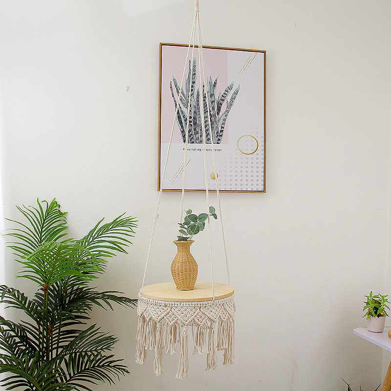 北欧波希米亚编织挂毯吊饰简易圆桌绿植盆栽置物架民宿家居挂饰