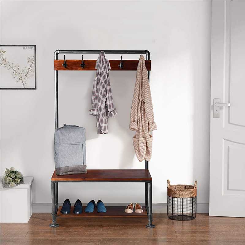 厂家直销简易工业风创意水管落地衣架展示架商场铁艺服装架衣帽架