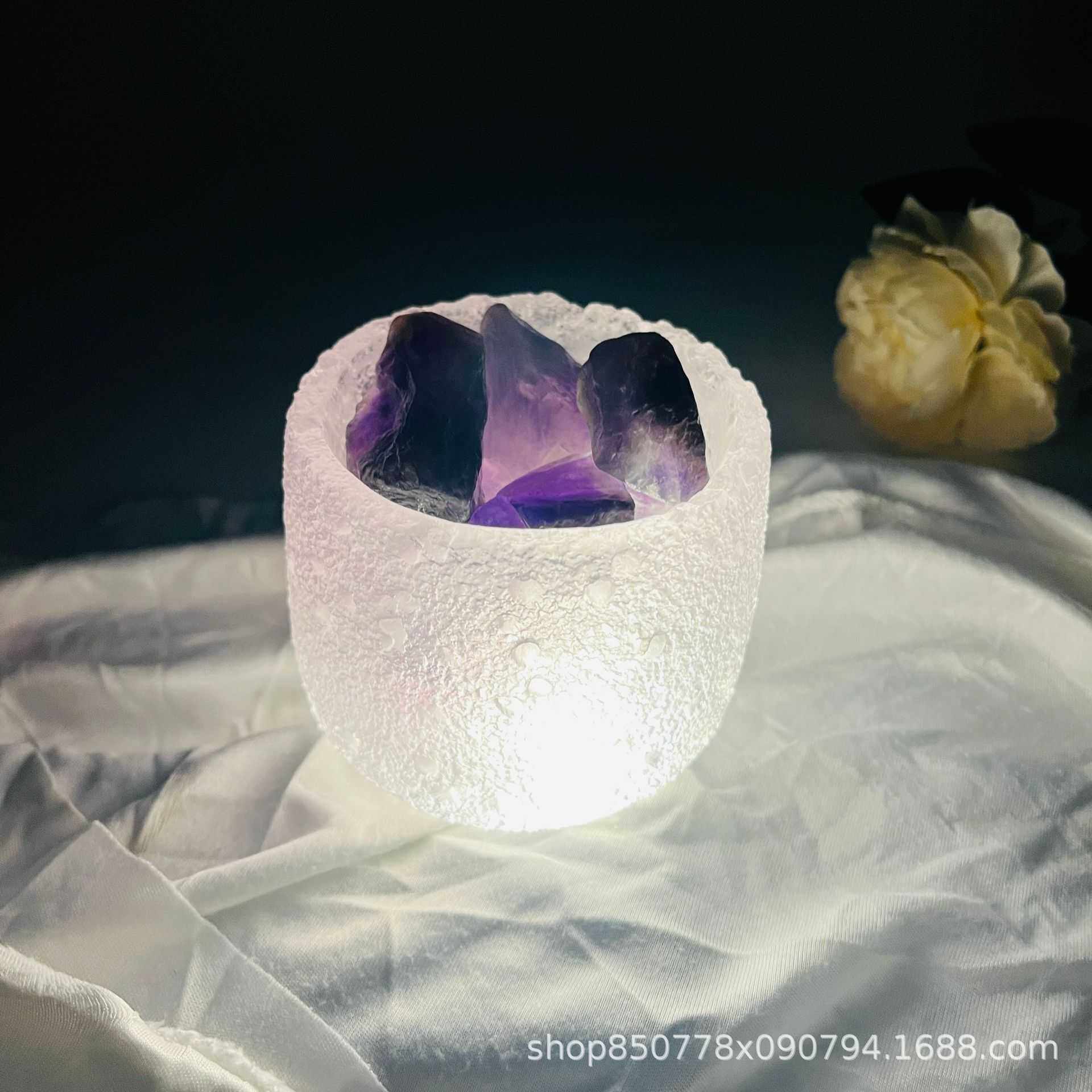 工厂新款透明人造石带LED灯氛围感香石罐200g天然水晶香石