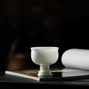 冰种玉瓷素烧纯手拉坯茶杯白瓷功夫茶杯主人杯高脚手工陶瓷品茗杯