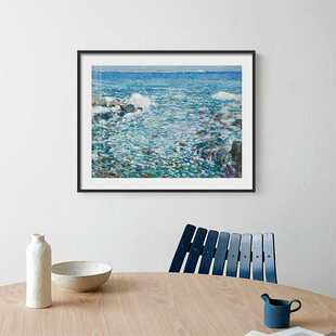 北欧风景铅笔蓝色大海风景装饰画小众ins风卧室挂画客厅落地壁画