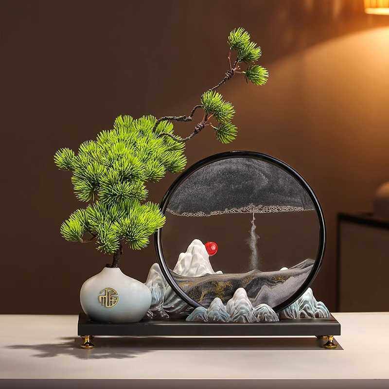 迎客松山水流沙画摆件新中式禅意玄关办公室茶室装饰品沙漏解压,3C数码配件,摄像机配件,淘宝优惠券,粉丝福利购,淘宝优惠卷