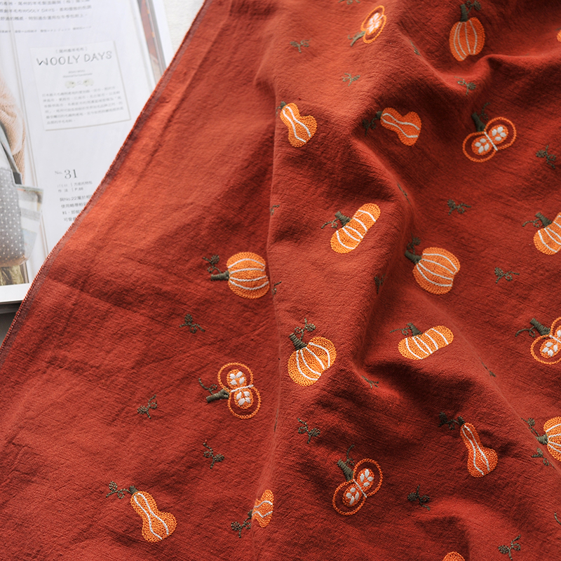 沙发抱枕套刺绣布料南瓜棉麻面料自己做盖布桌布料子Y防尘布盖布